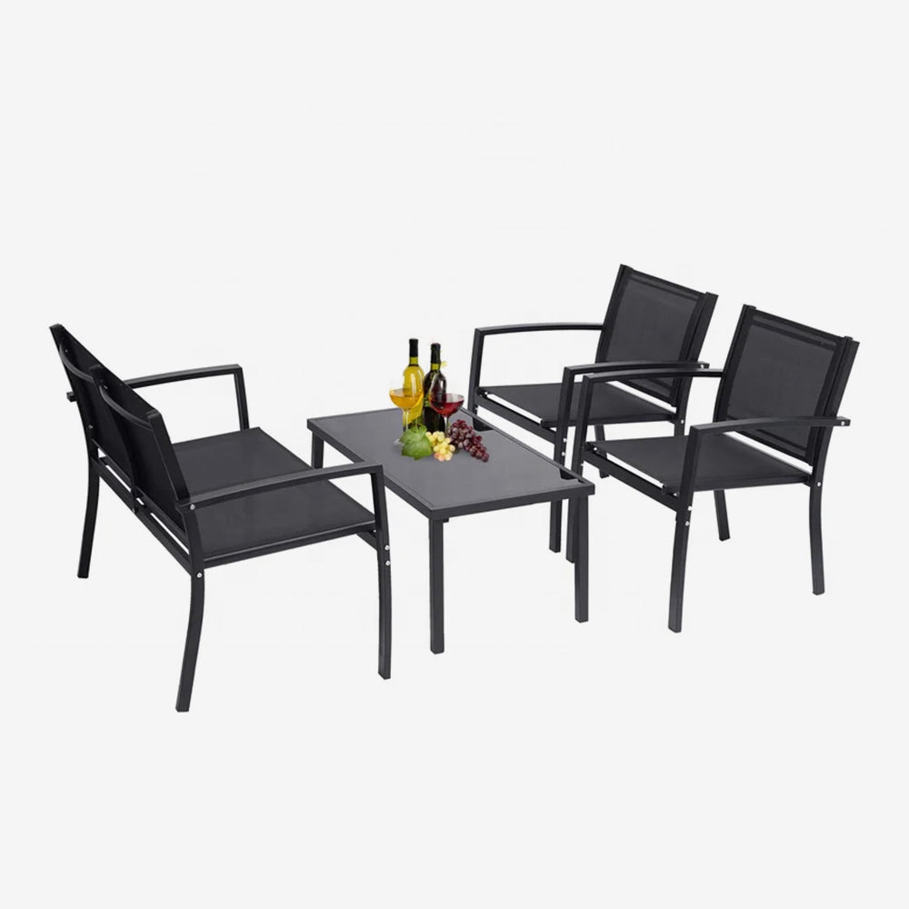 Modernes Outdoor Lounge Set mit 2 Stühlen, Bank & Couchtisch – Robust & Wetterfest für Garten & Balkon