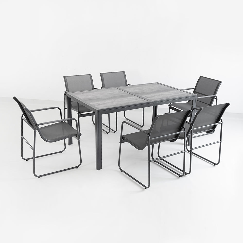 Gartenmöbel Set mit 6 Textilene Stühlen und DPC Tisch - Wetterfest & Langlebig