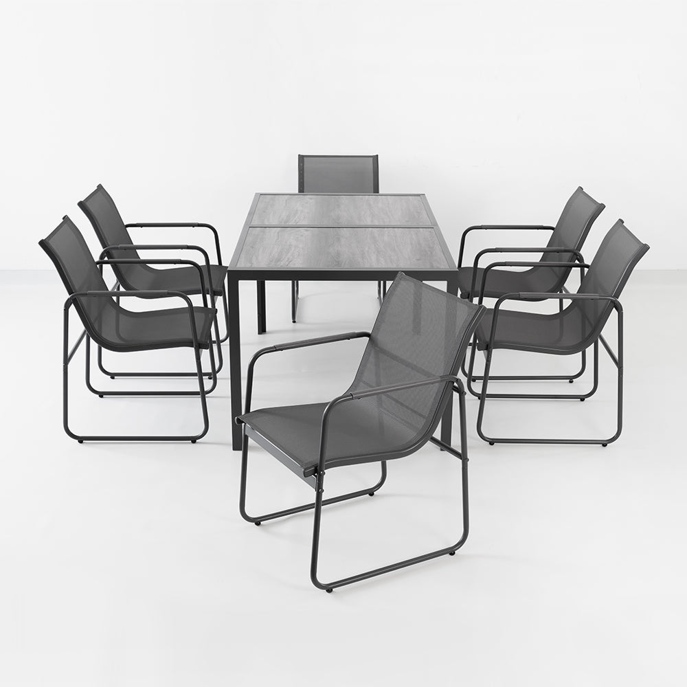 Gartenmöbel Set mit 6 Textilene Stühlen und DPC Tisch - Wetterfest & Langlebig