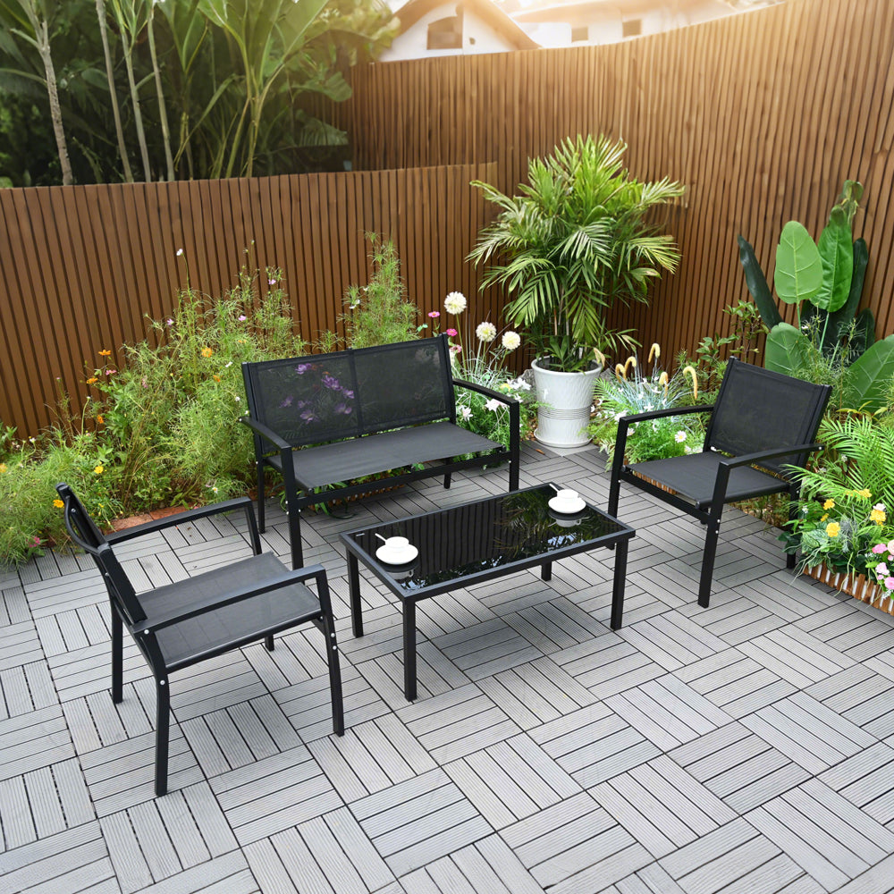 Modernes Outdoor Lounge Set mit 2 Stühlen, Bank & Couchtisch – Robust & Wetterfest für Garten & Balkon