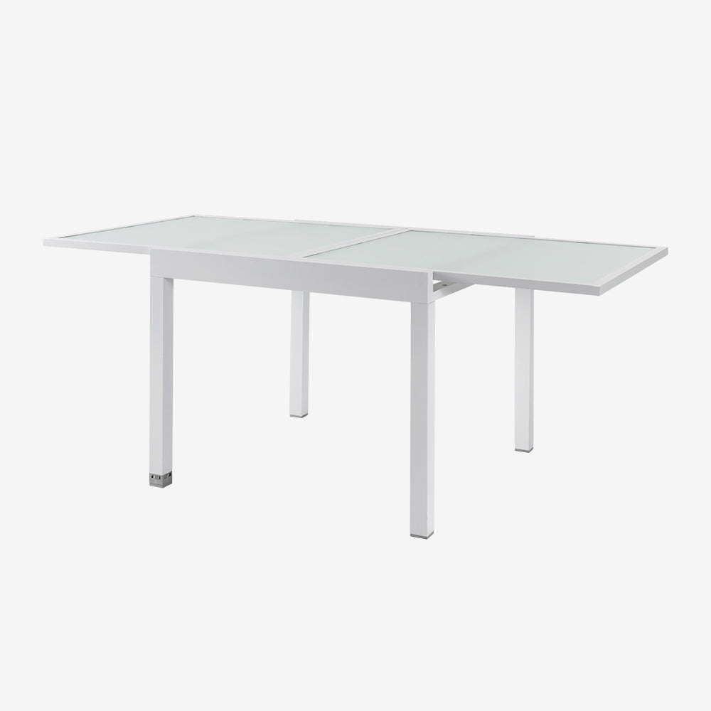 Ausziehbarer Esstisch mit Milchglasplatte & Aluminiumgestell – Flexibler Gartentisch für 4 bis 8 Personen