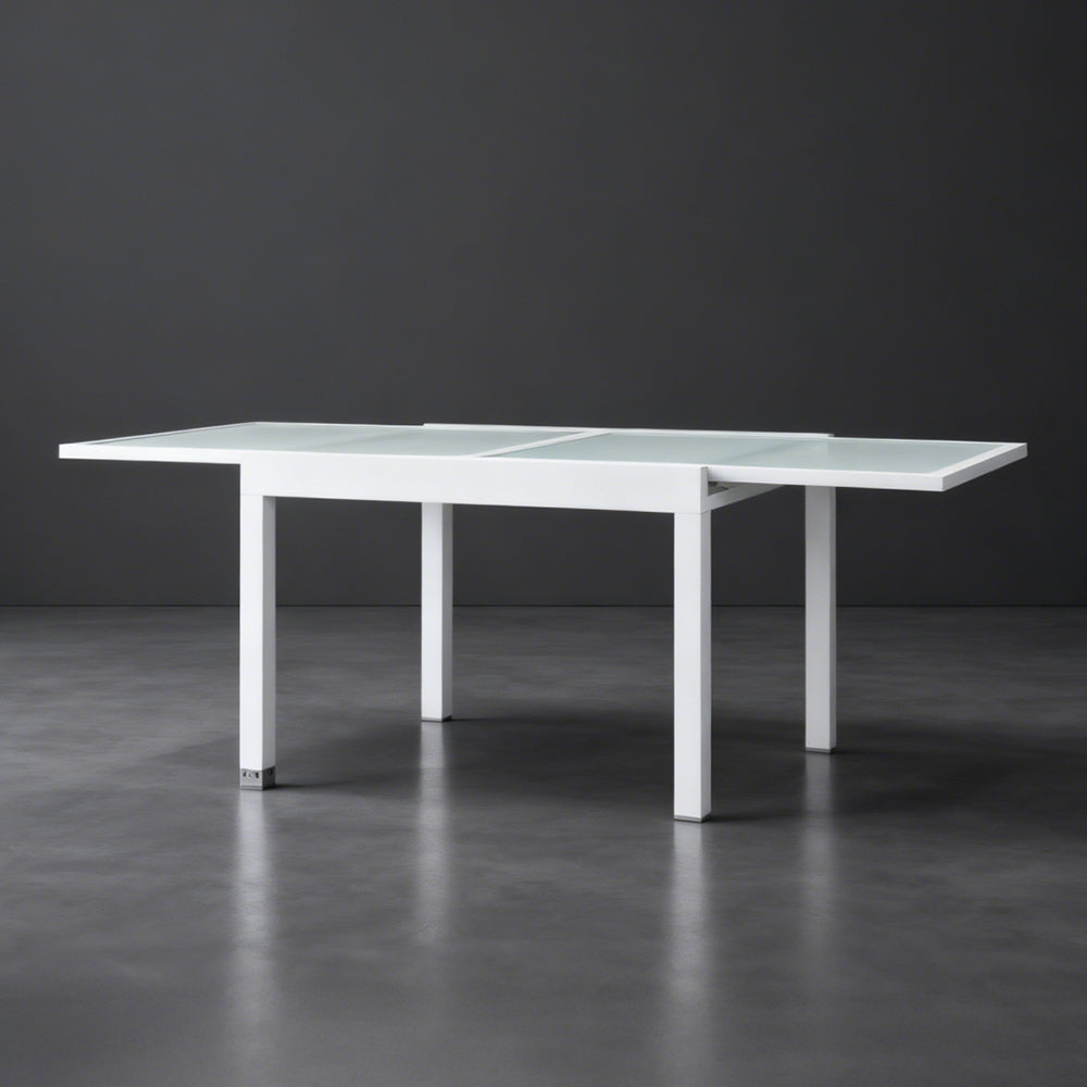 Ausziehbarer Esstisch mit Milchglasplatte & Aluminiumgestell – Flexibler Gartentisch für 4 bis 8 Personen