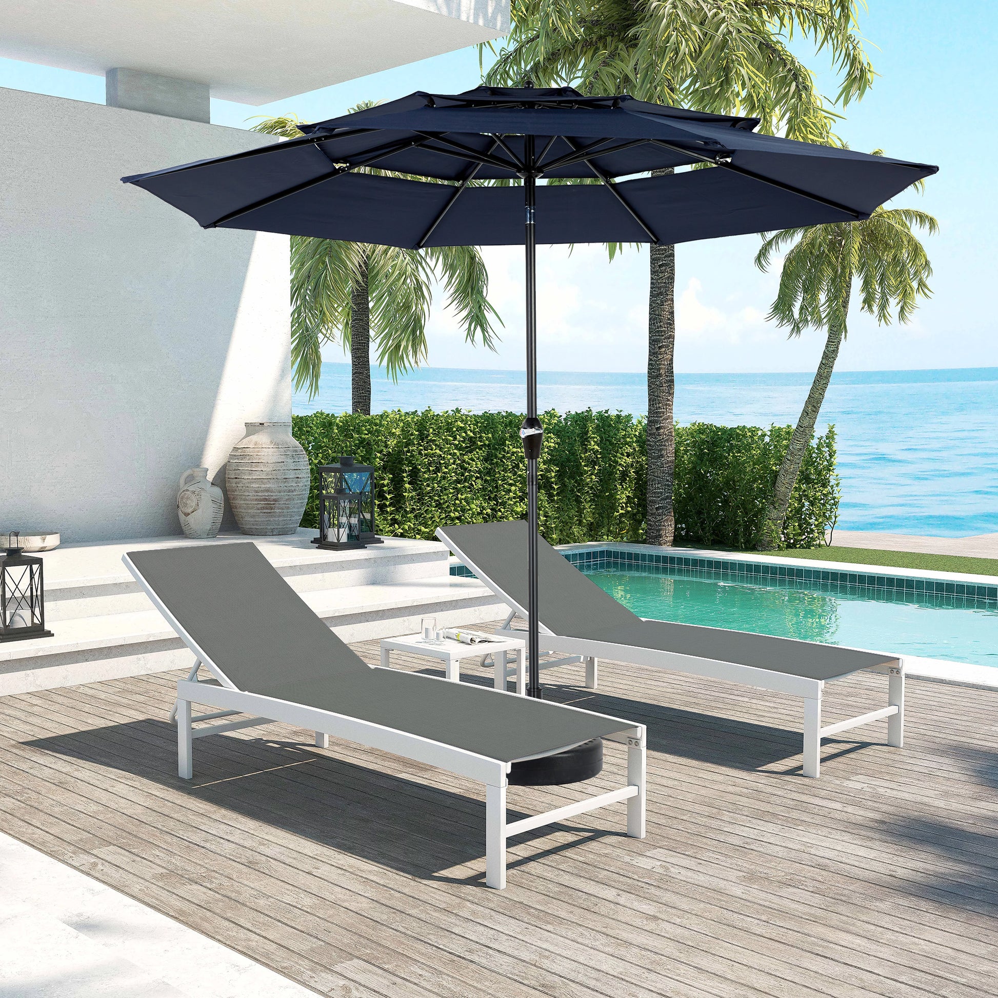 Aluminium 10ft 3 Tier Auto-tilt Umbrella (Navy Blue) (No Base)