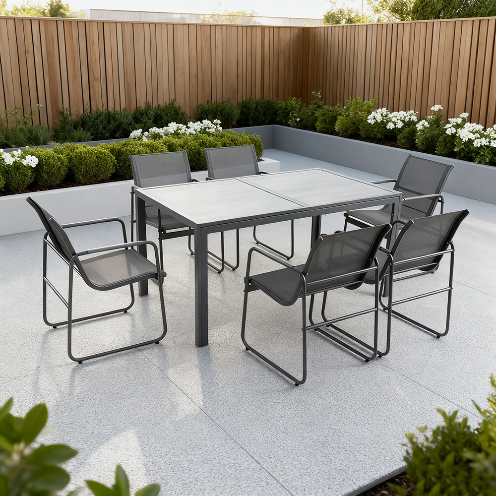 Gartenmöbel Set mit 6 Textilene Stühlen und DPC Tisch - Wetterfest & Langlebig