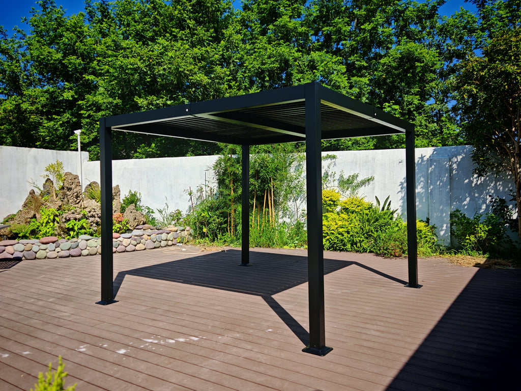 Eleganter Lamellenpavillon 300x300cm aus Aluminium-Eisen mit Verstellbarem Sonnenschutz