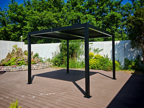 Eleganter Lamellenpavillon 300x300cm aus Aluminium-Eisen mit Verstellbarem Sonnenschutz