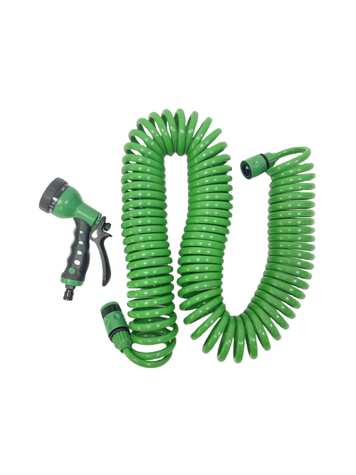 3/8'' EVA Spiralschlauch Set 7,5m – Robuster Gartenschlauch mit 7-Funktions-Brause für flexible Bewässerung