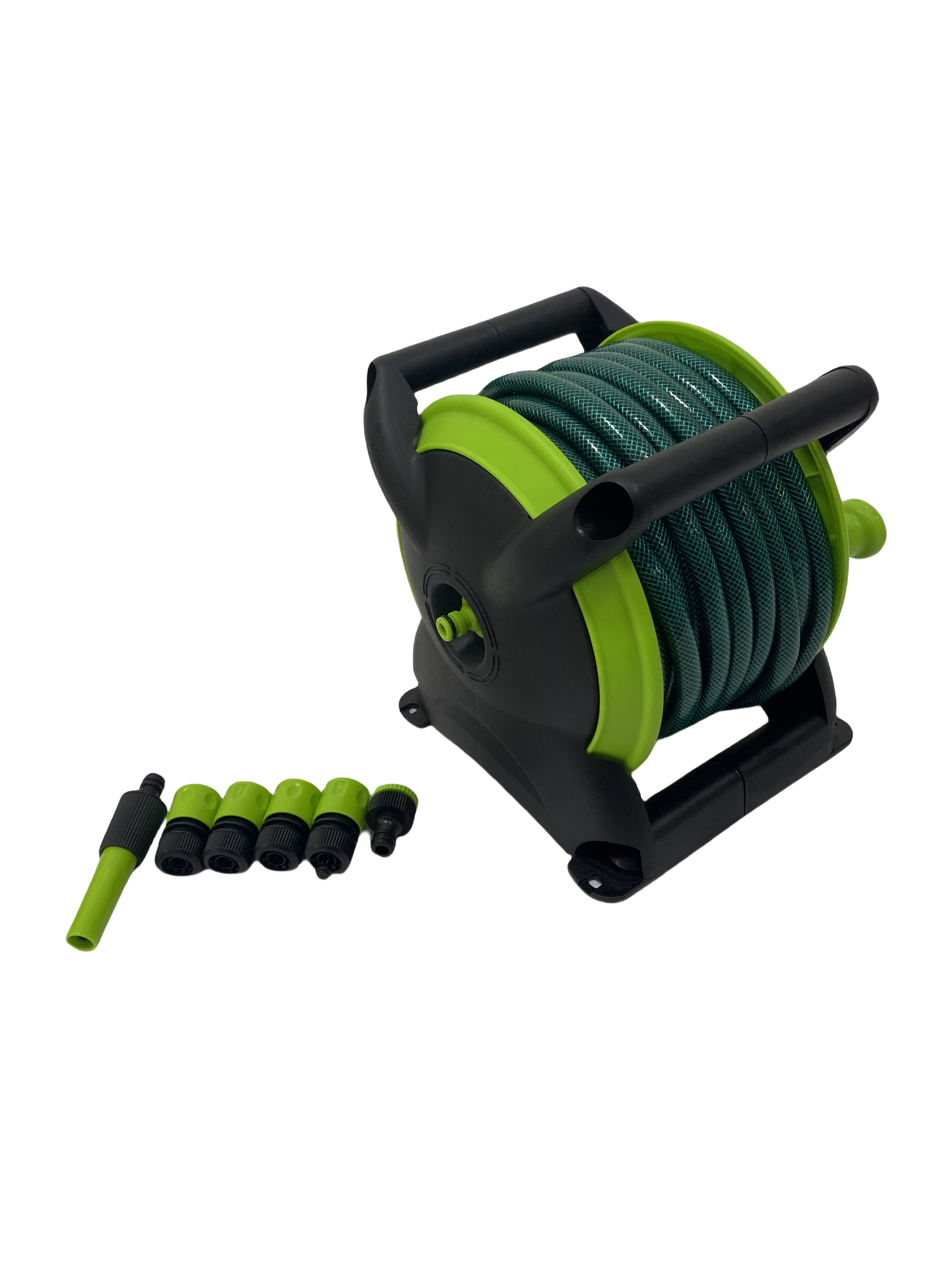 Kompakter 15M Mini-Schlauchwagen Set mit 15m PVC Gartenschlauch & 4 Düsen – Einfache Gartenbewässerung