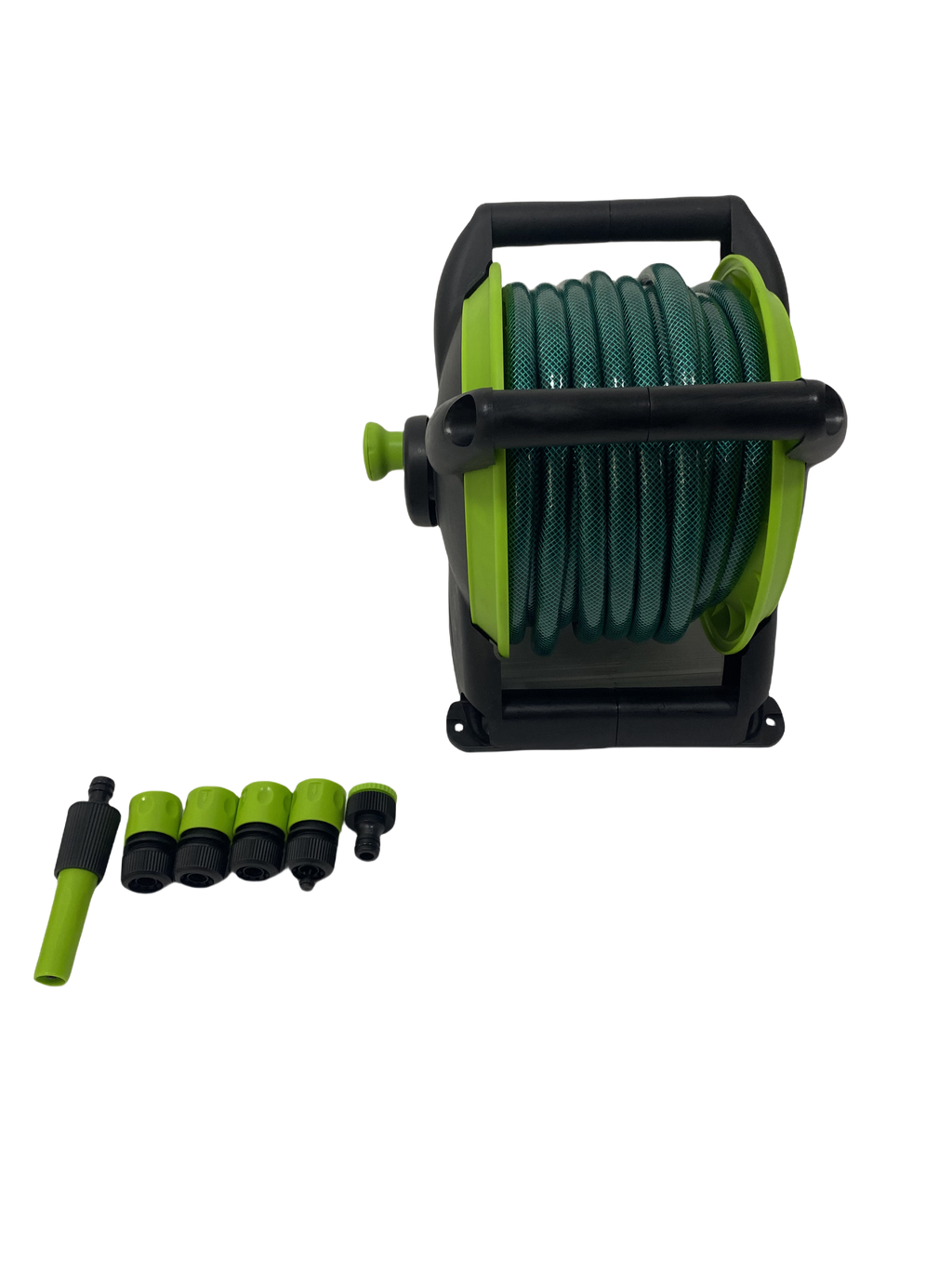 Kompakter 15M Mini-Schlauchwagen Set mit 15m PVC Gartenschlauch & 4 Düsen – Einfache Gartenbewässerung