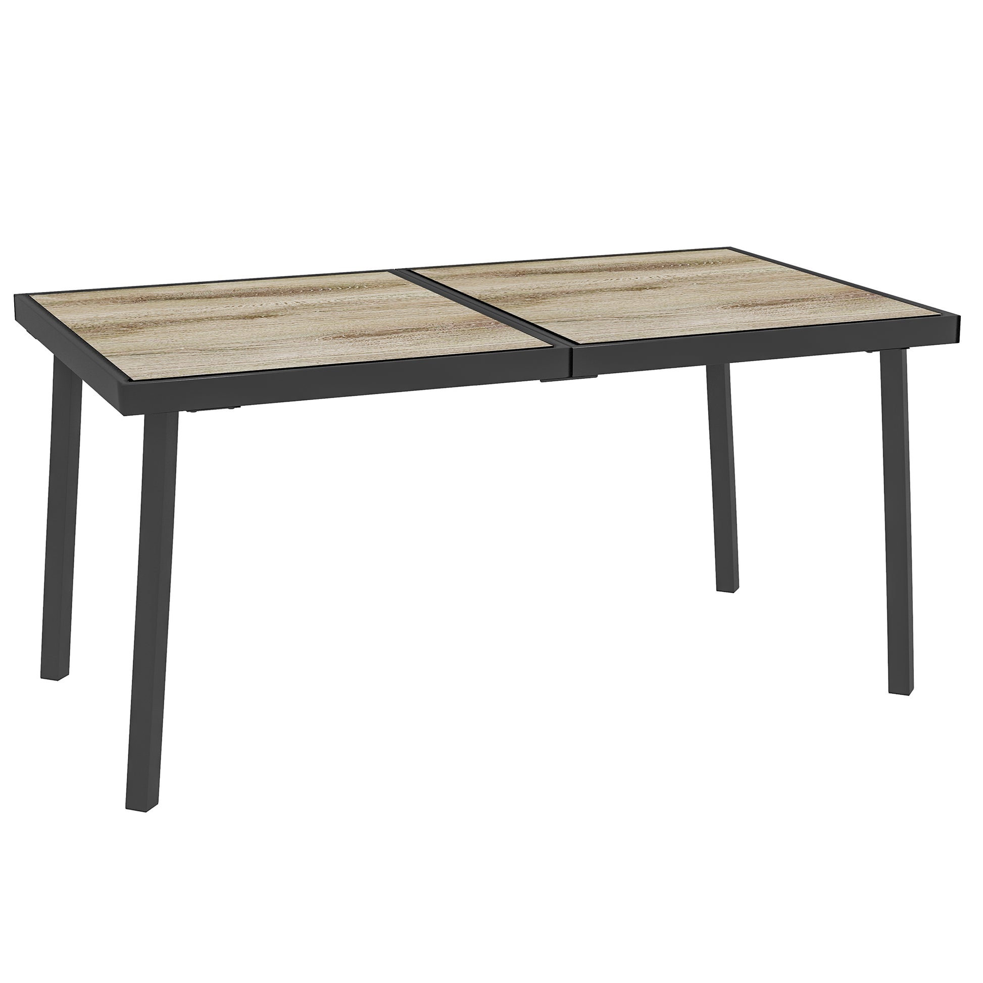 Gartentisch Balkontisch 145 x 85 cm Esstisch für 6 Personen mit Holzoptik und Stahlgestell grau für Garten und Terrasse