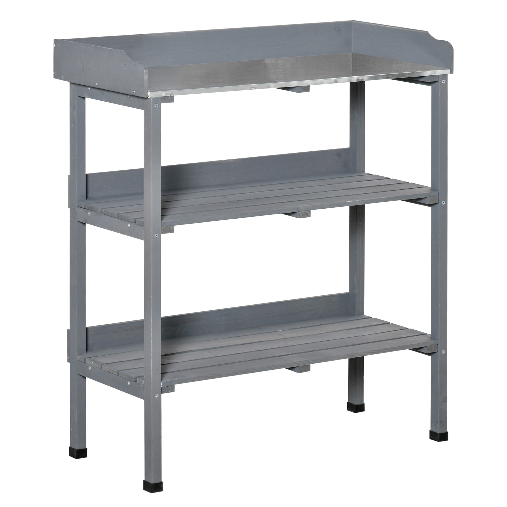 Pflanztisch Gärtnertisch Blumentisch mit Metall-Arbeitsfläche und Holz 76x37x89cm ideal für Garten & Balkon