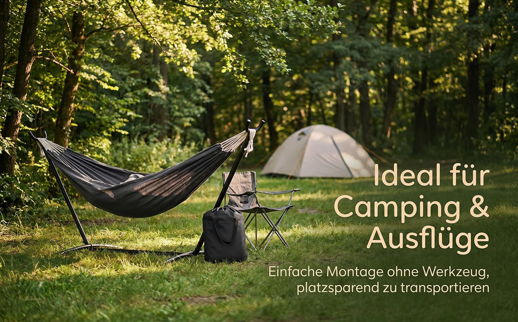 Haengematte mit Stativ - Komfortable Liege fuer Garten, Balkon & Camping, Wetterfest & Tragfaehig