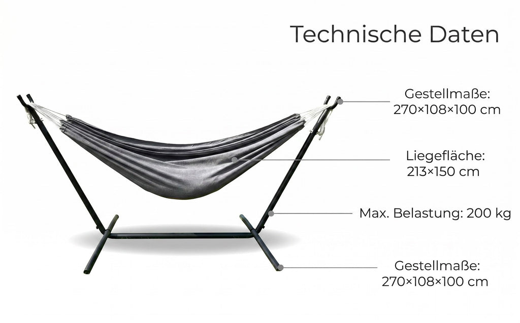 Haengematte mit Stativ - Komfortable Liege fuer Garten, Balkon & Camping, Wetterfest & Tragfaehig