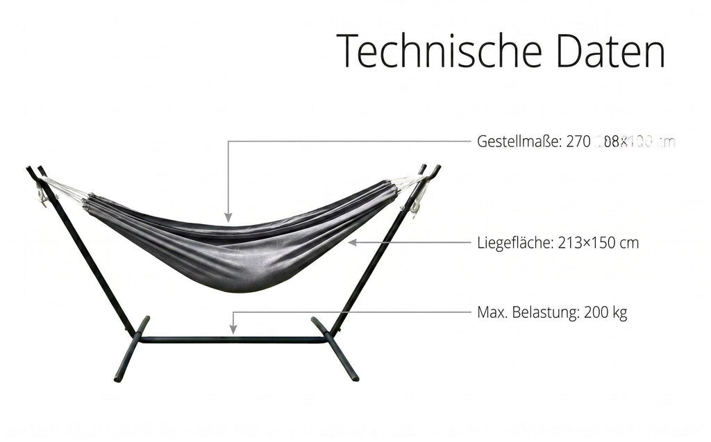 Haengematte mit Stativ - Komfortable Liege fuer Garten, Balkon & Camping, Wetterfest & Tragfaehig