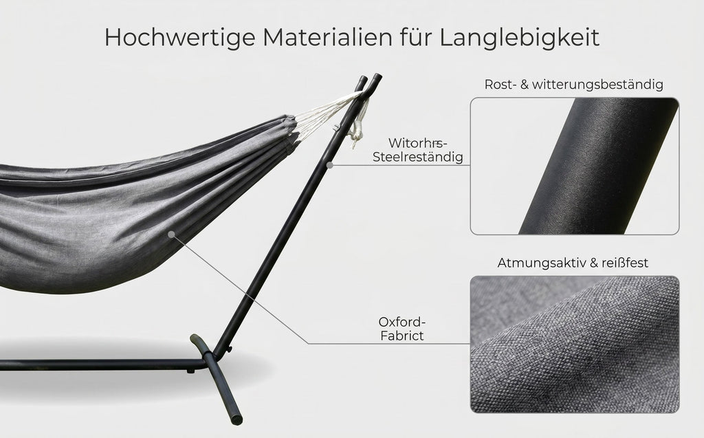 Haengematte mit Stativ - Komfortable Liege fuer Garten, Balkon & Camping, Wetterfest & Tragfaehig