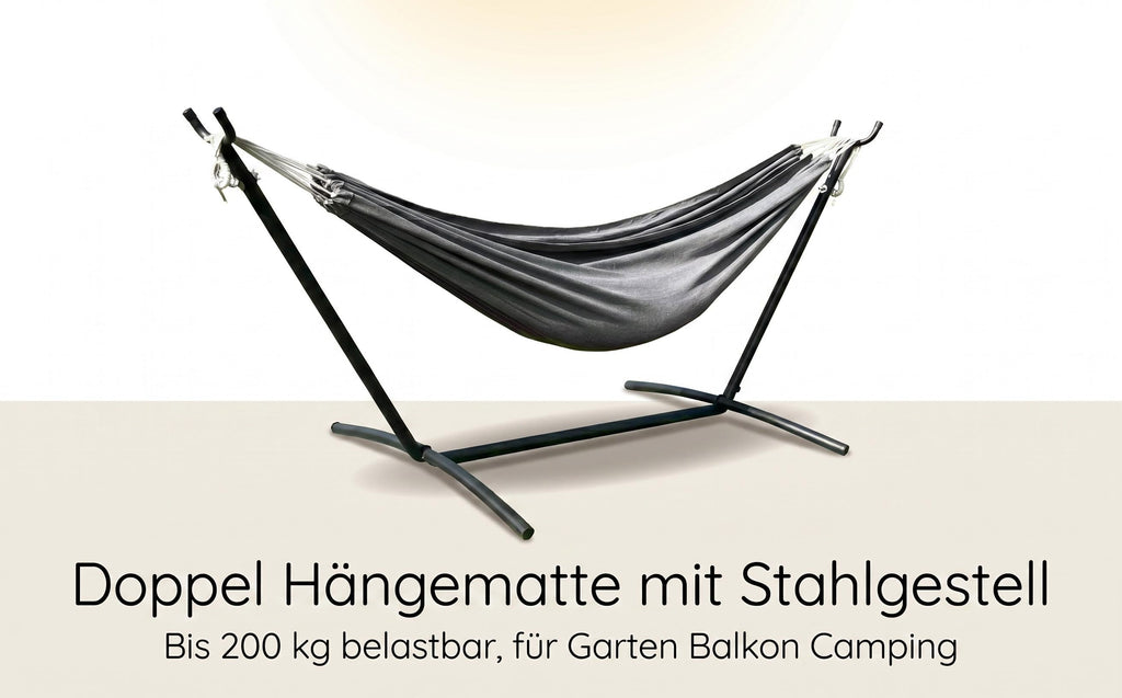 Haengematte mit Stativ - Komfortable Liege fuer Garten, Balkon & Camping, Wetterfest & Tragfaehig