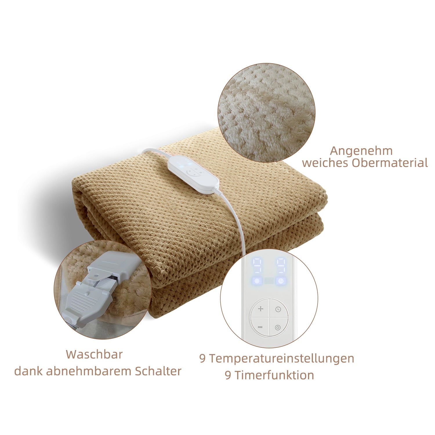 Heizdecke Einzelgröße mit 9 Temperaturstufen & Timer – Sicher & Waschbar für Gemütlichkeit