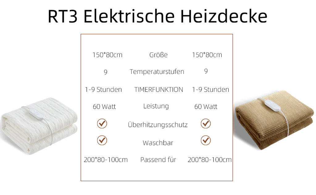 Heizdecke Einzelgröße mit 9 Temperaturstufen & Timer – Sicher & Waschbar für Gemütlichkeit