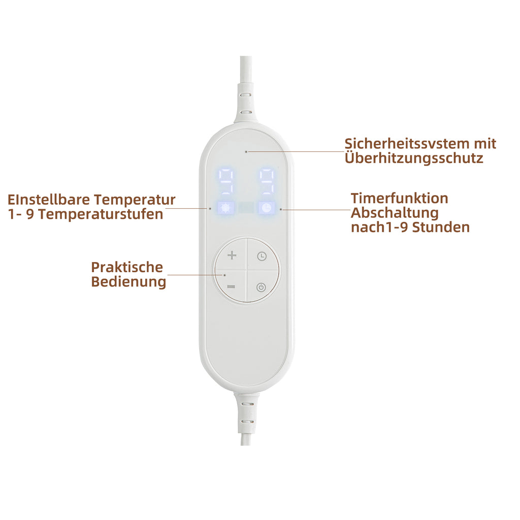 Heizdecke Einzelgröße mit 9 Temperaturstufen & Timer – Sicher & Waschbar für Gemütlichkeit