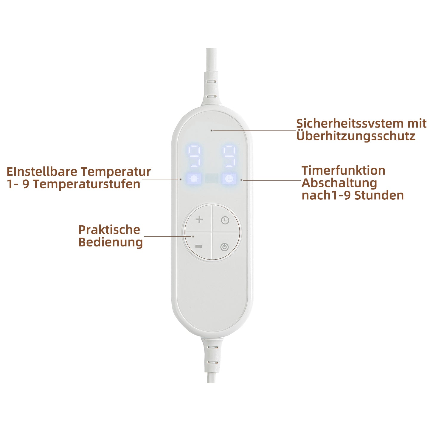 Heizdecke Einzelgröße mit 9 Temperaturstufen & Timer – Sicher & Waschbar für Gemütlichkeit