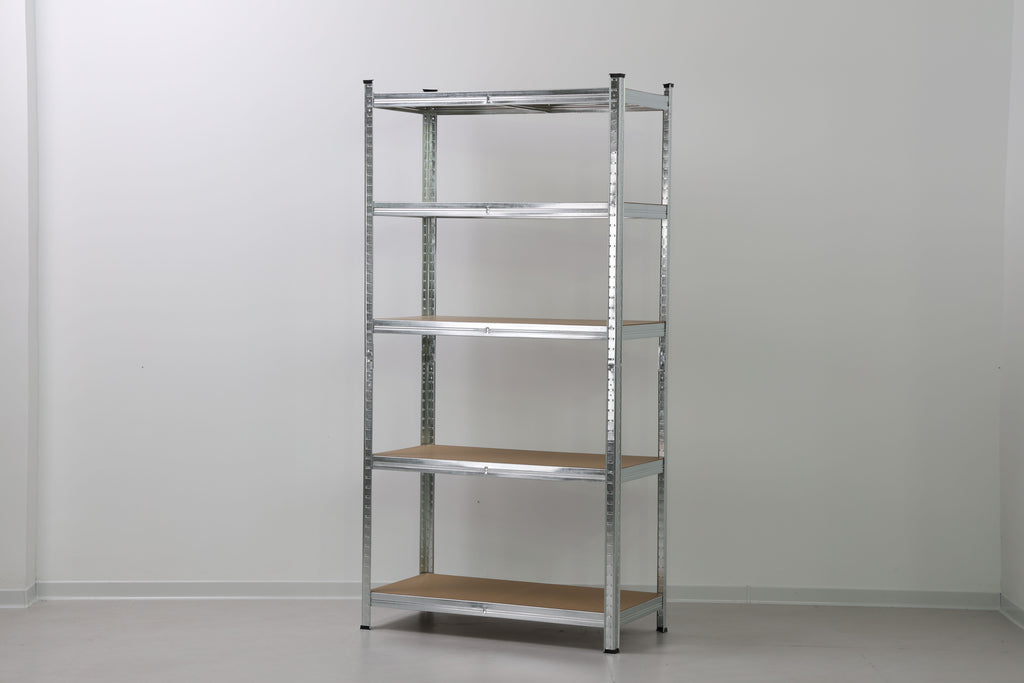 Stabiles Steckregal aus verzinktem Stahl mit 5 flexiblen MDF-Böden – Einfache Montage & Hohe Belastbarkeit