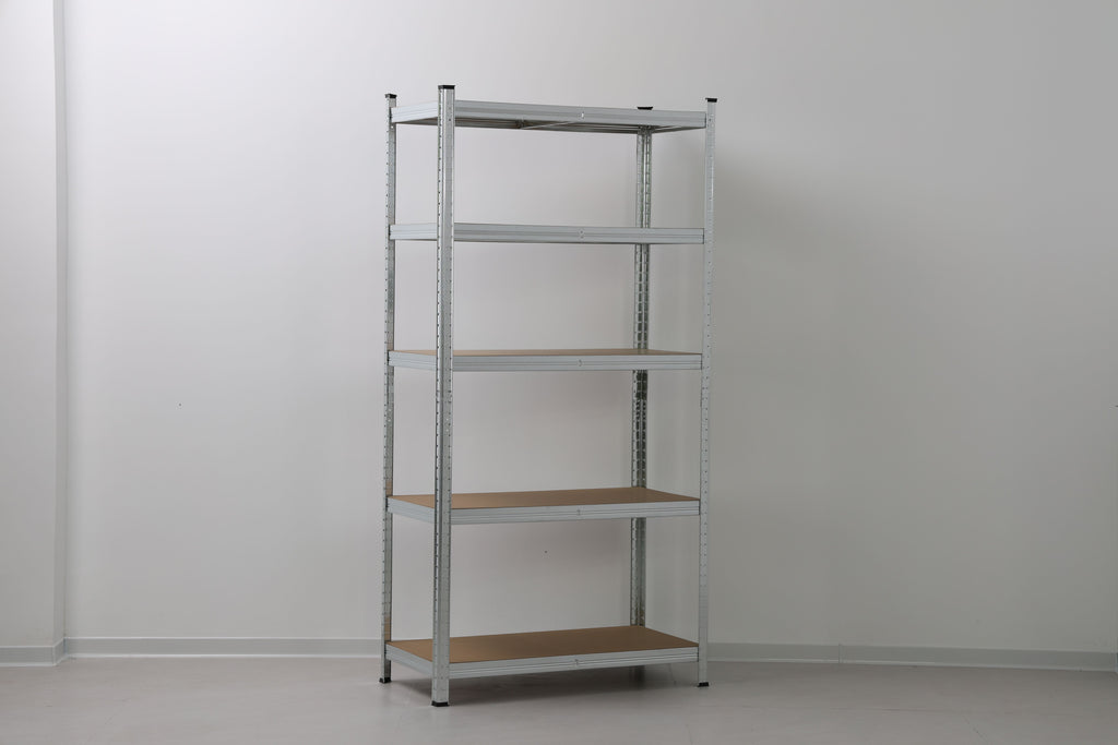 Stabiles Steckregal aus verzinktem Stahl mit 5 flexiblen MDF-Böden – Einfache Montage & Hohe Belastbarkeit