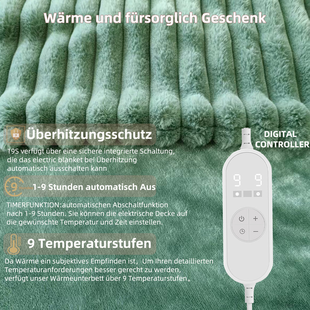 Elektrische Heizdecke mit 9 Temperaturstufen & Timer – Waschbar für höchsten Komfort