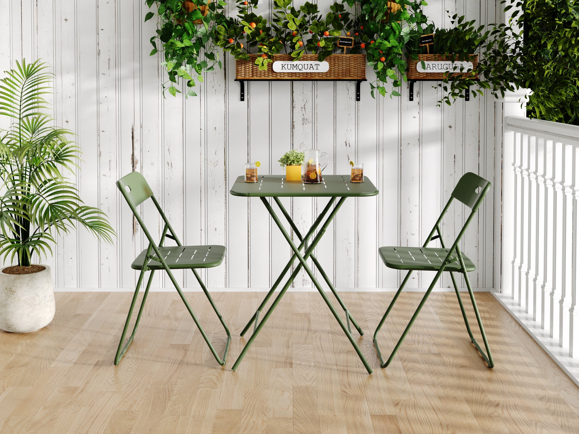 Outdoor 3-Piece Foldable Bistro Set, E coating Folding Outdoor Patio Furniture Sets, 2 Chairs and 1 Table, Weather-Resistant Outdoor/Indoor Conversation Set for Patio,Green