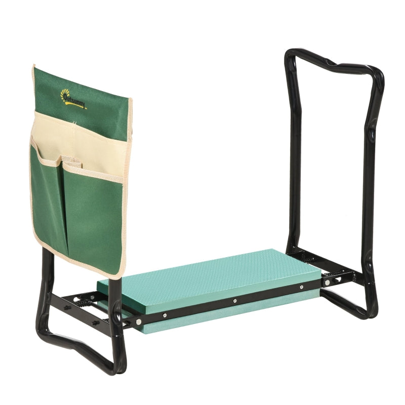 Kniebank, Klappbarer Gartenhocker, 2-in-1, Kniehilfe, mit Werkzeugtasche, EVA-Schaumstoff, 58 x 28 x 49 cm