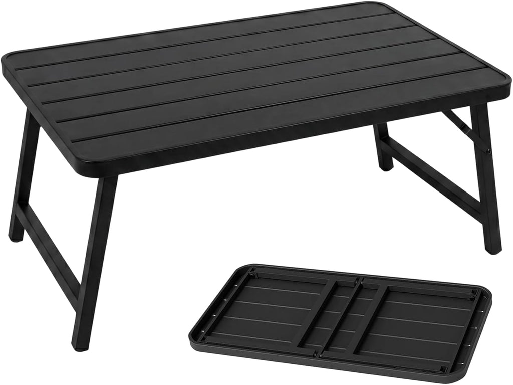 Schwarzer Klappbarer Outdoor-Couchtisch 90×40×39cm – Eisen-Terrassentisch, Wetterfest, Keine Montage Notwendig
