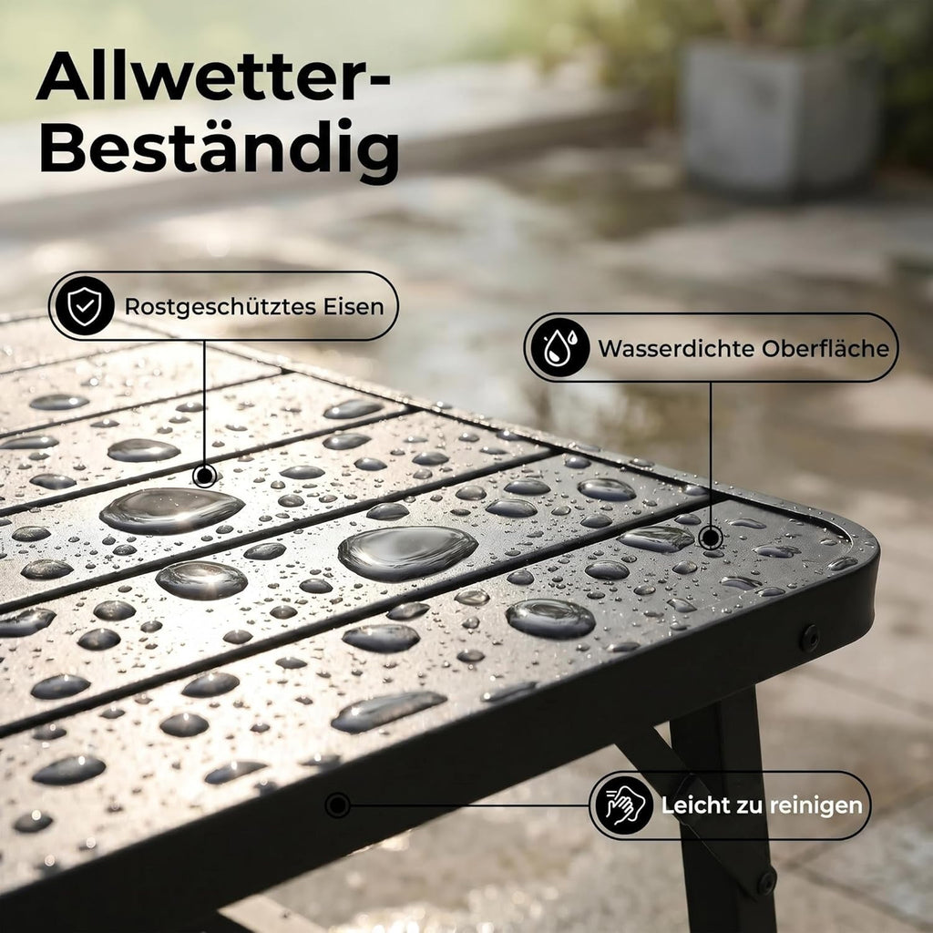 Schwarzer Klappbarer Outdoor-Couchtisch 90×40×39cm – Eisen-Terrassentisch, Wetterfest, Keine Montage Notwendig