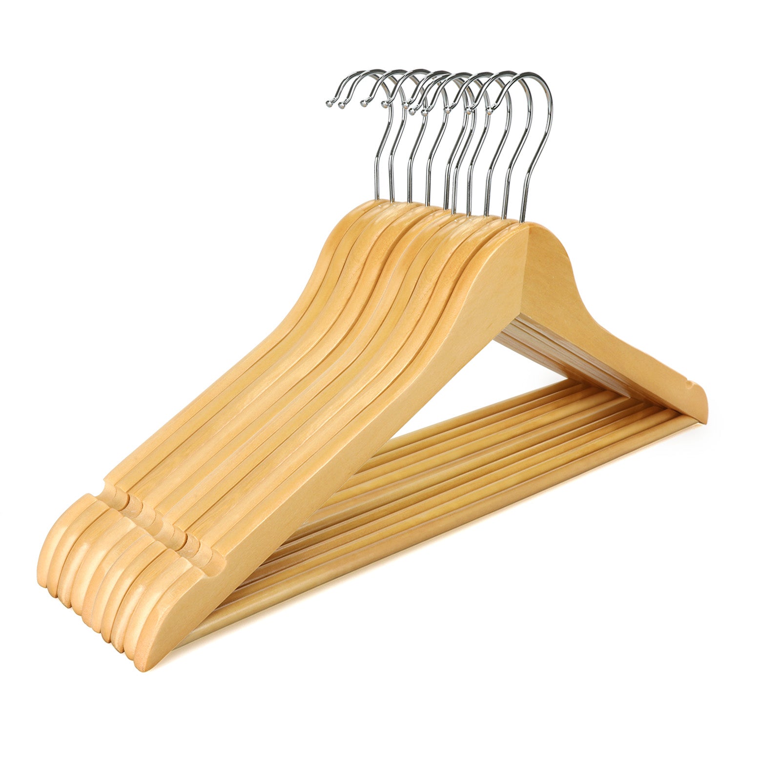 Kleiderbügel aus Holz 10er/20er Set – 360° drehbar mit Rockkerben & Hosensteg